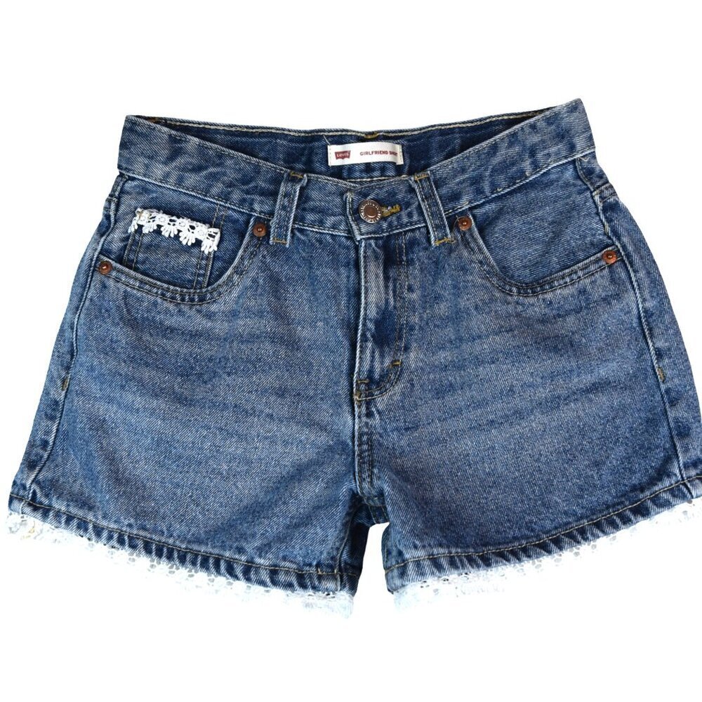 Levi’s Girls Denim Shorts 14 Reg Lace Trim Vintage Y2K Cottagecore Festival Wear
